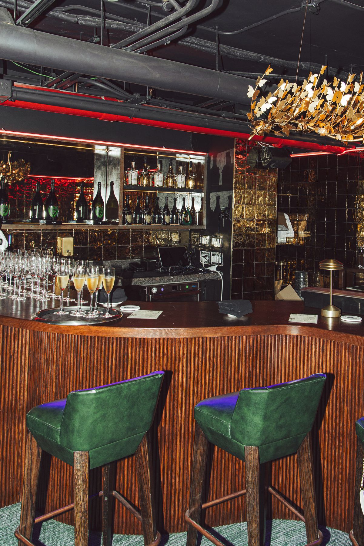 The fluted bar and its twelve stools inside Sub-Mission, beneath Mission Ceviche in Union Square, New York